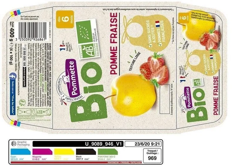 Quadrette pomme fraise SSA - 4x100g - 4 mois