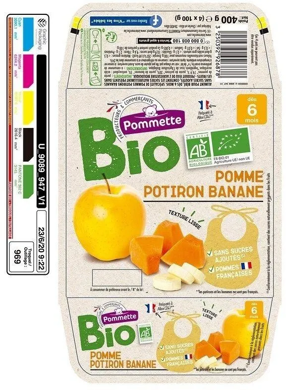 Quadrette POMME POTIRON BANANE SSA - 4x100g - 6 mois