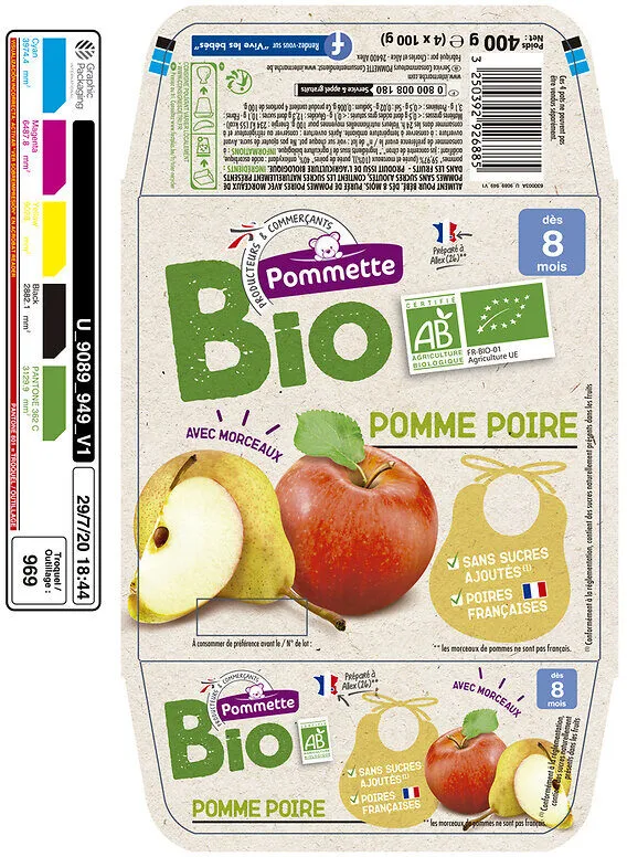 Quadrette pomme poire morceaux SSA - 4x100g - 8 mois