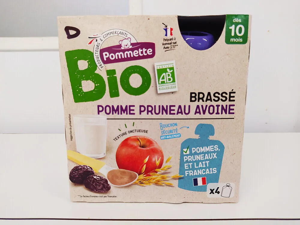 Gourde BIO Brassé pomme pruneau avoine - 340g (4x85g) - 10 mois