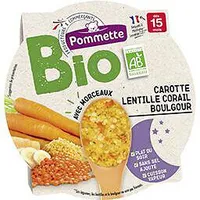 Assiette BIO Carotte Lentille corail Boulgour 250g - 15 mois