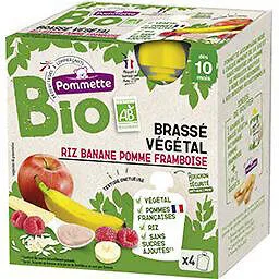 Gourde BIO Brassé végétal riz framboise banane - 340g (4x85g) - 10 mois