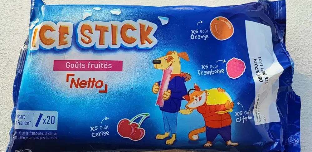Ice Stick - goût orange- citron - framboise - cerise (GE) x20 - 40mL