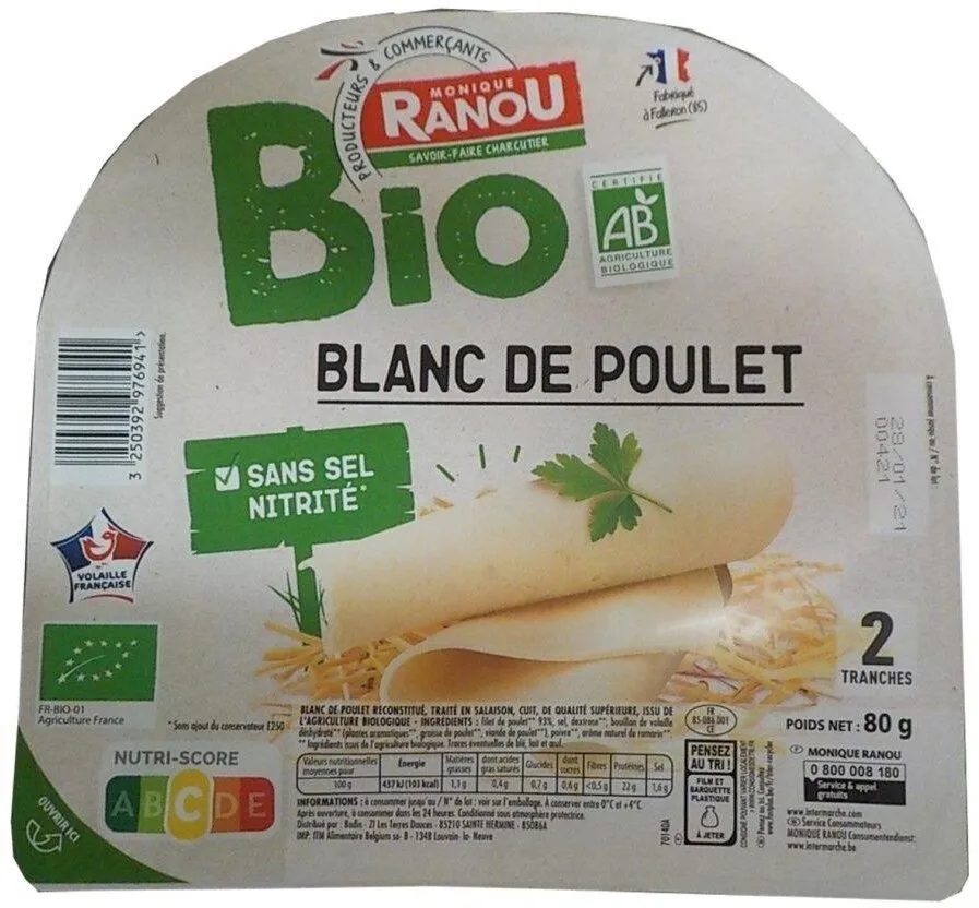 Blanc de poulet bio 2tr 80g