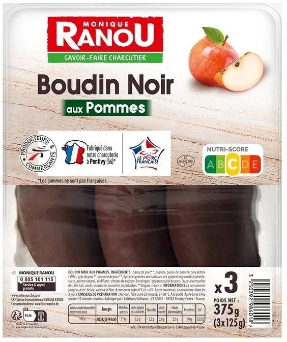 BOUDIN NOIR POMMES 3x125g 375G Massif TRAD