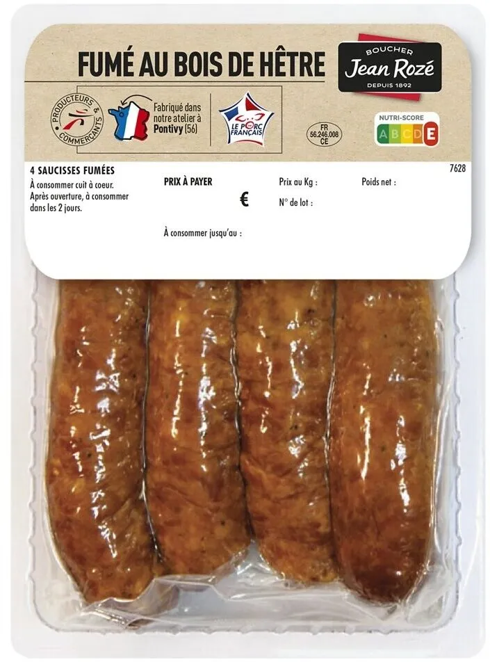 4 saucisses fumées - 500g environ