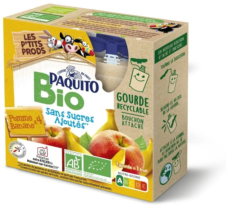 GOURDES Purée de fruits Pommes bananes SSA - BIO - 4 x 90 g