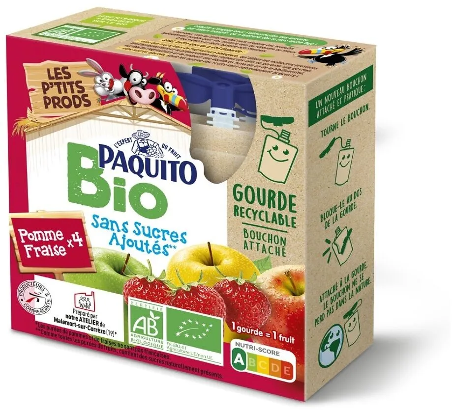 GOURDES Purée de fruits Pommes fraises SSA - BIO - 4 x 90 g