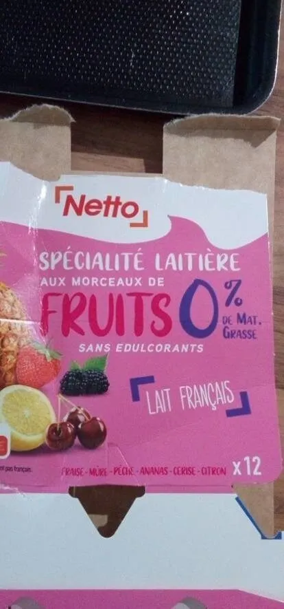 YAOURT AUX FRUITS 0% 12X125G - Fraise / mûre / pêche / ananas / cerise / citron