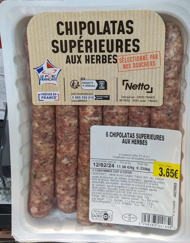 Chipolatas supérieures aux herbes