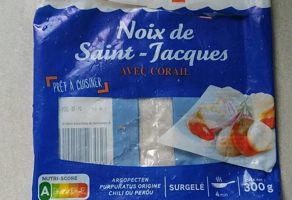 NOIX DE SAINT JACQUES AVEC CORAIL 300G - Argotecten purpuratus - origine chili ou perou