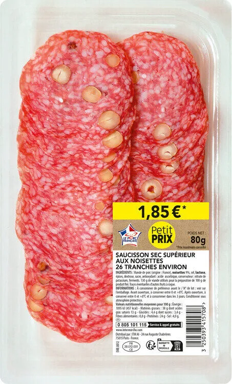 Saucissons sec aux noisettes en tranche