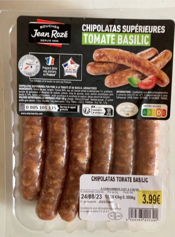 Chipolatas supérieures tomate basilic