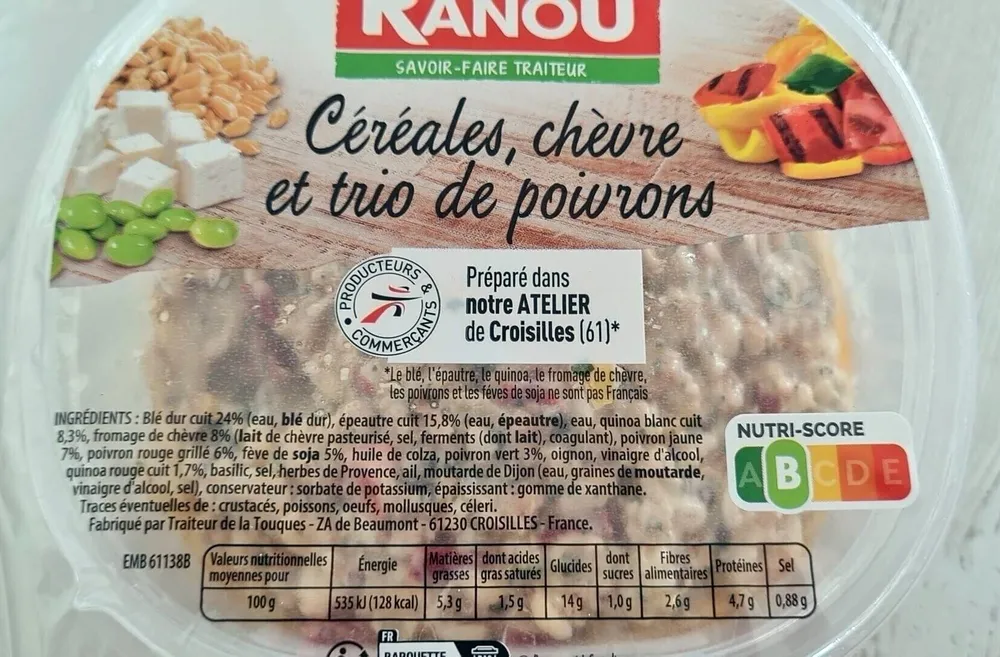 Céréales, chèvre et trio de poivrons