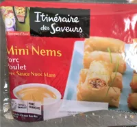 MINIS NEMS PORC POULET Porc : UE Poulet : UE 10 Mini Nems 320g, avec 5 Mini Nems Poulet (vs crabe-crevettes) + 5 Mini Nems Porc. Ancien EAN : 3250391293087 Nouvel EAN 3250393441158. ITM8 : 45476185