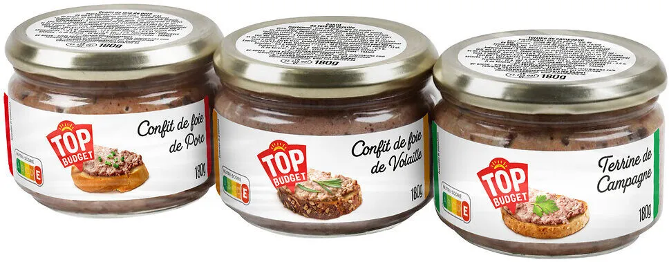 Assortiment de verrines - Confit de foie de porc / Confit de foie de volaille / Terrine de campagne - 3 x 180 g