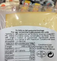 Raclette de Franche Comte au lait cru tranchee ERMITAGE, 27%MG