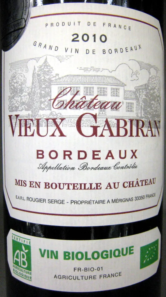 Bordeaux AOC 2010 Bio Château Vieux Gabiran
