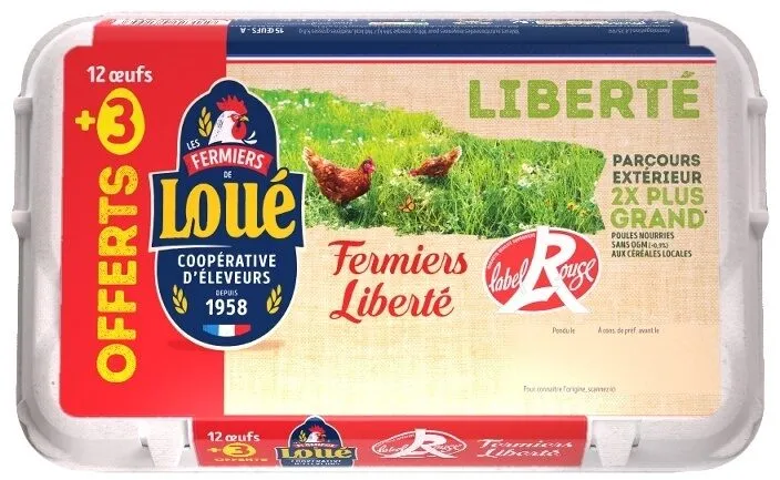 12 oeufs fermiers label rouge de loué + 3 offerts