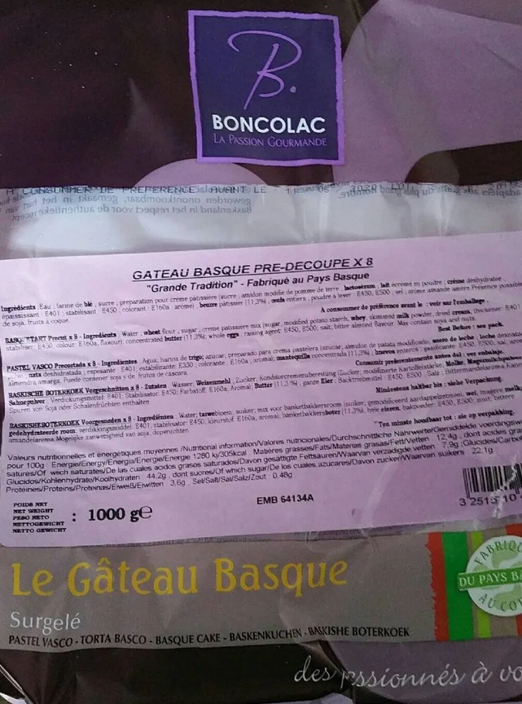 Le gâteau basque surgelé