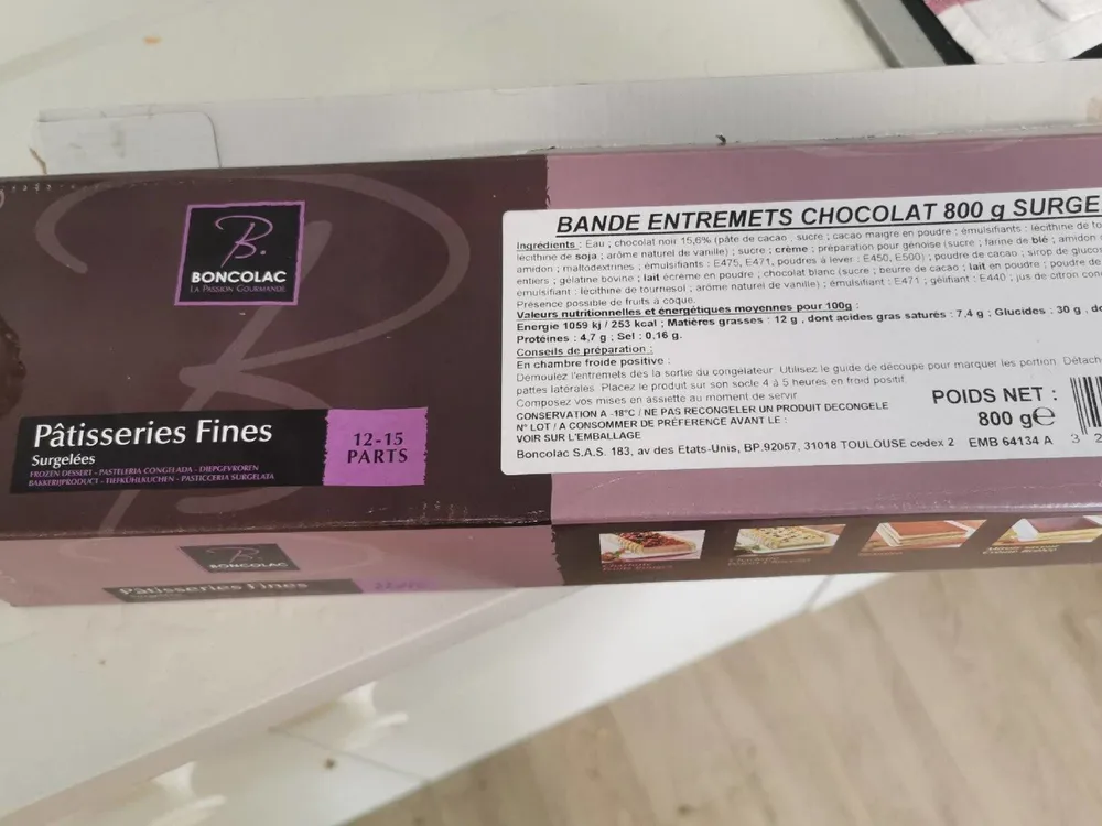 Bande entremets chocolat surgele