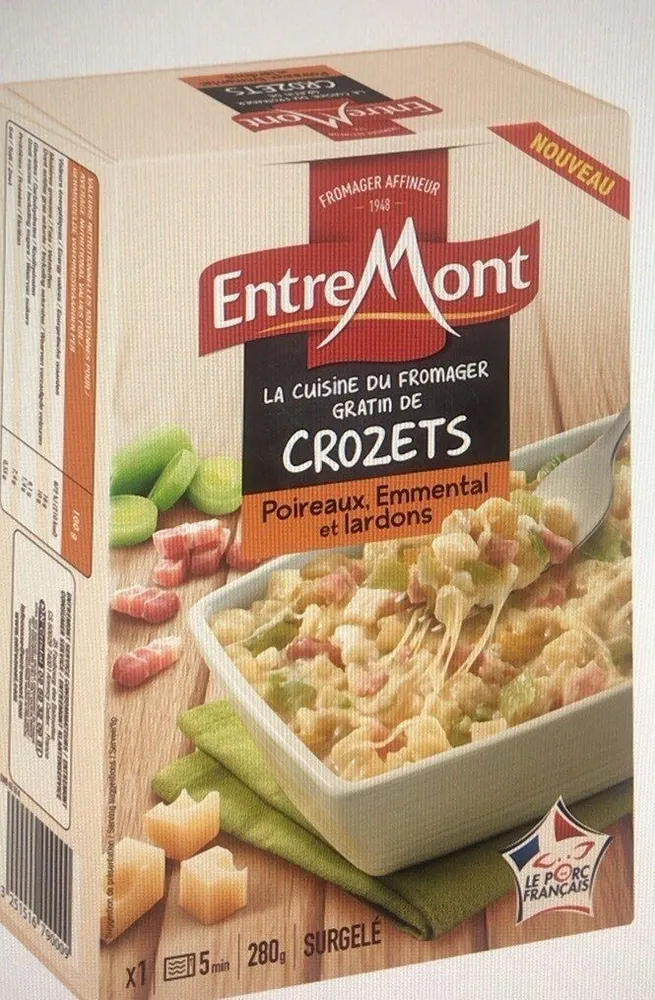 Gratin de Crozet, poireaux, emmental et lardons