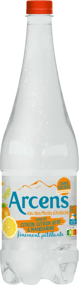 ARCENS 1L Eau Minérale Naturelle Finement Pétillante, à l'arôme naturel de citron, citron vert, mandarine