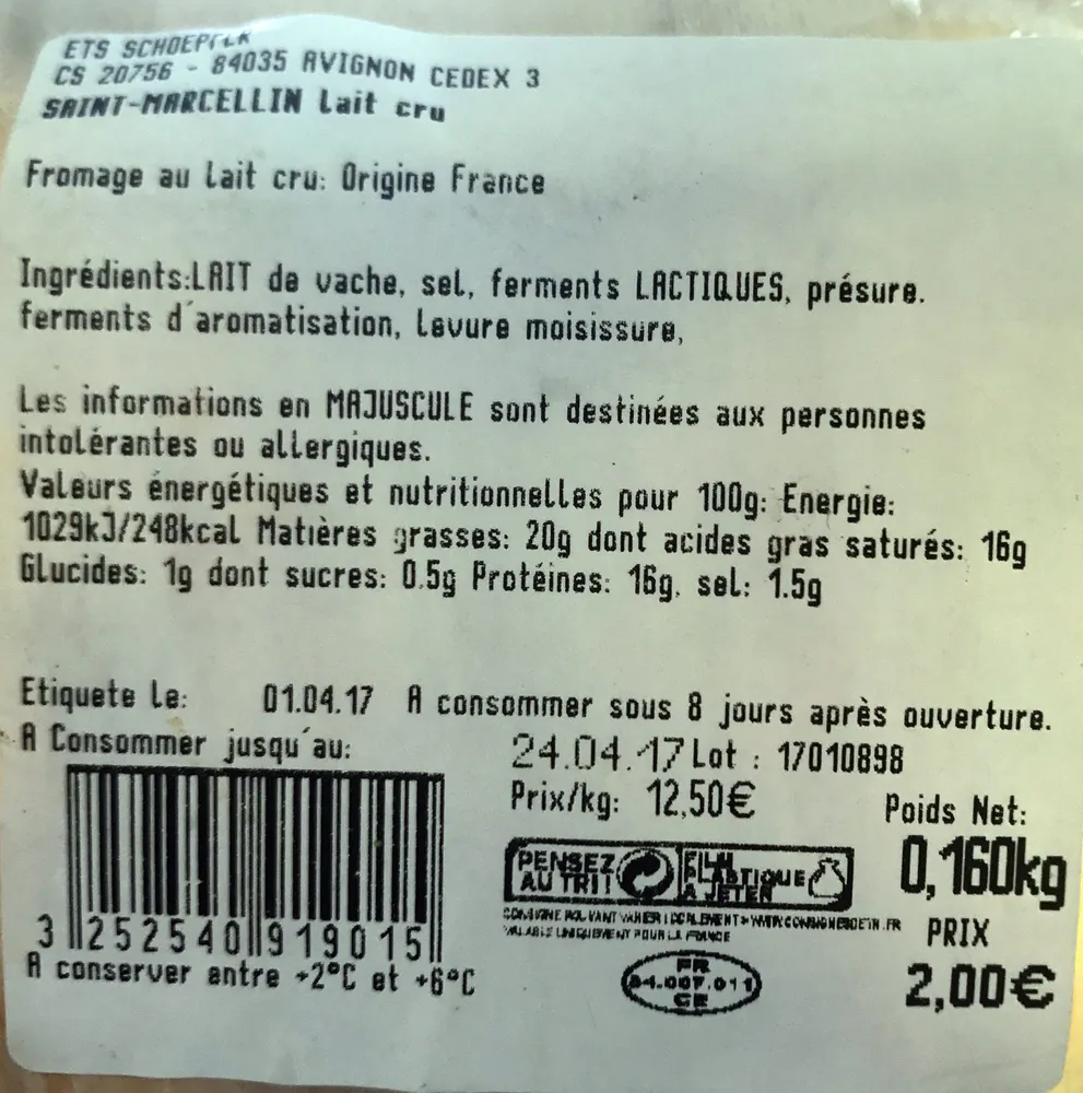 Saint Marcellin au lait cru 18%mg