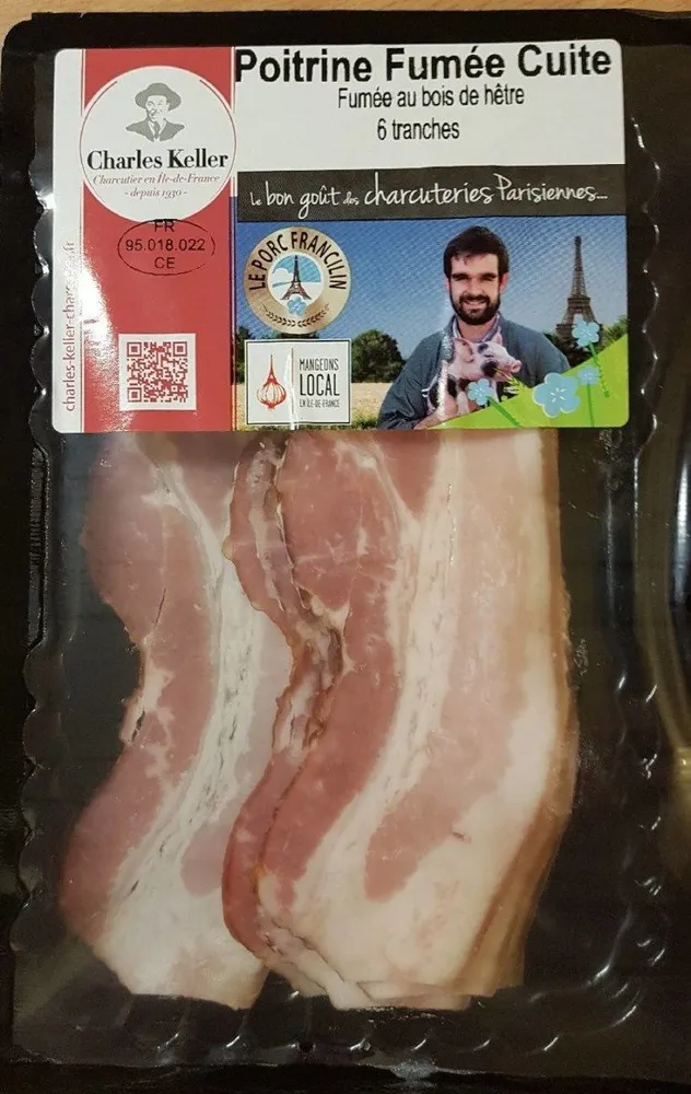 Poitrine fumée cuite porc Francilin KELLER barquet.6tr.x90g