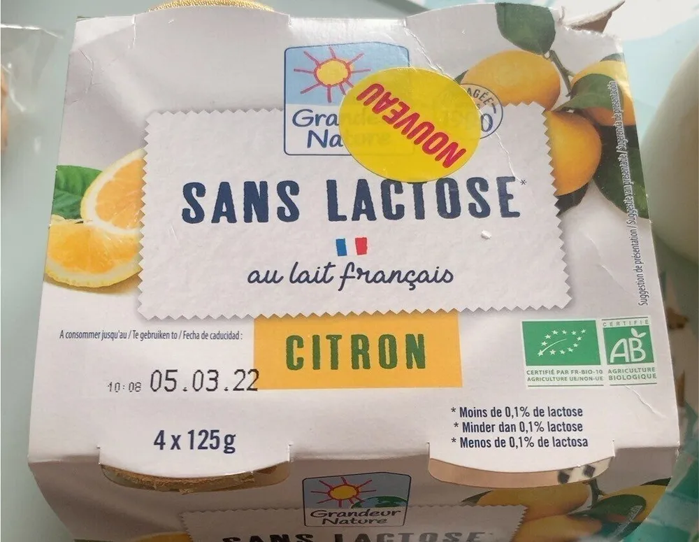 Sans lactose citron