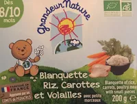 Blanquette, riz, carottes et volailles avec petis morceaux