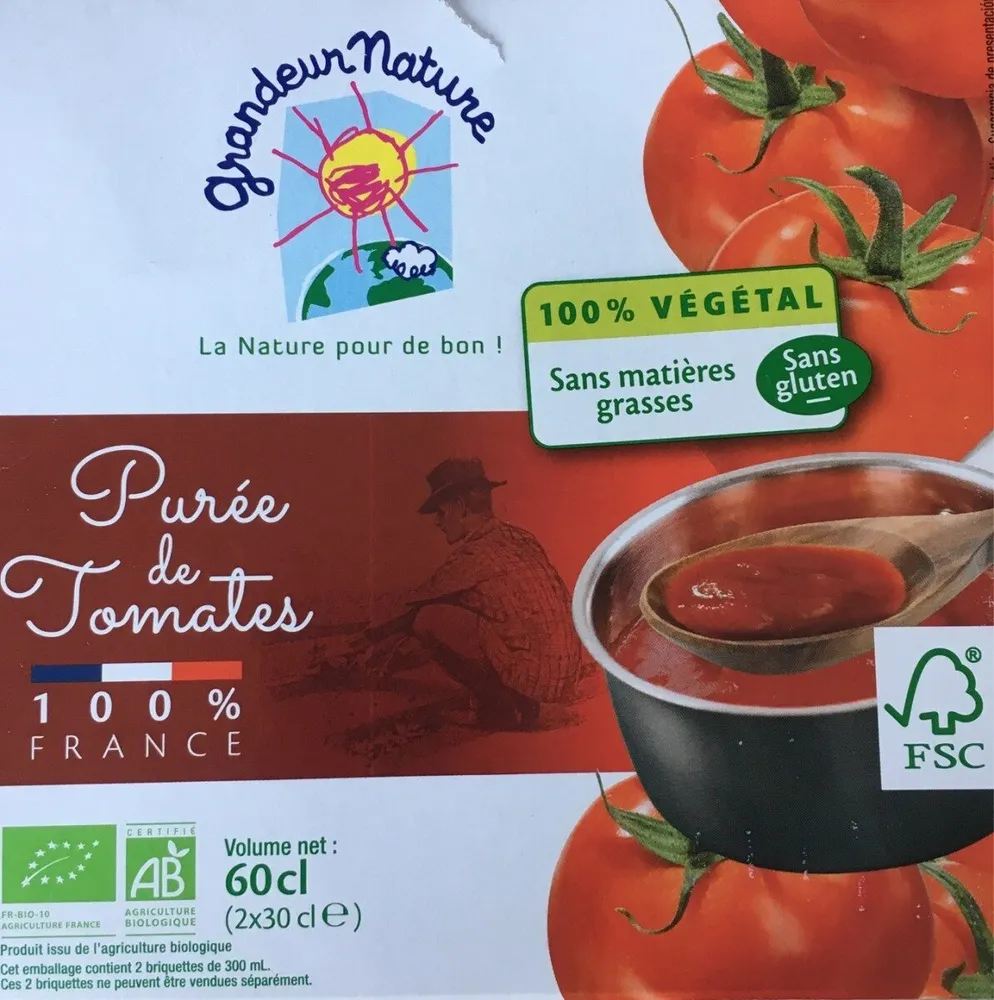Purée de tomates, issu de l'agriculture biologqiue, prête à consommer