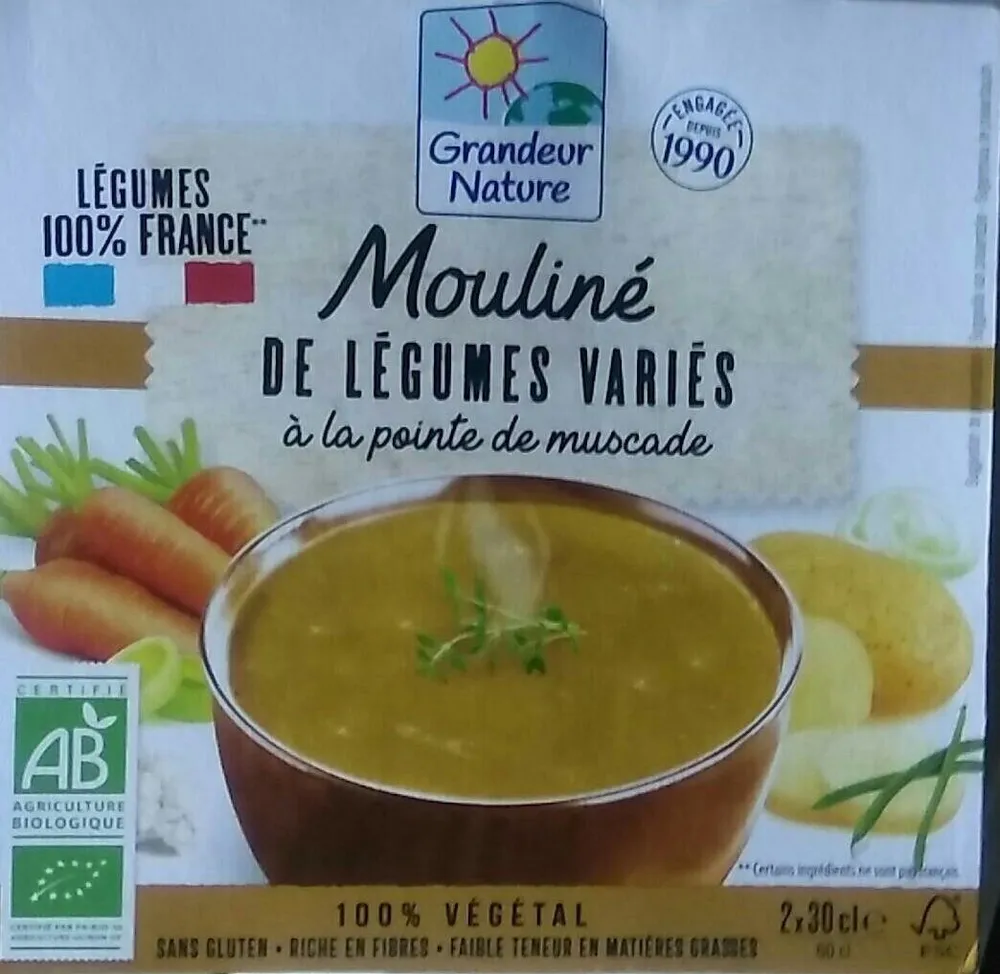 Mouliné de légumes variés à la pointe de muscade, issu de l'agriculture biologique