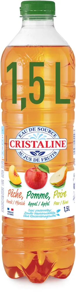 CRISTALINE Eau de Source au jus de fruits PECHE POMME POIRE 1,5L