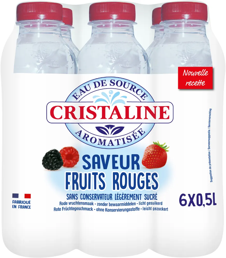 CRISTALINE Eau de Source Aromatisée saveur Fruits Rouges 6x50cl