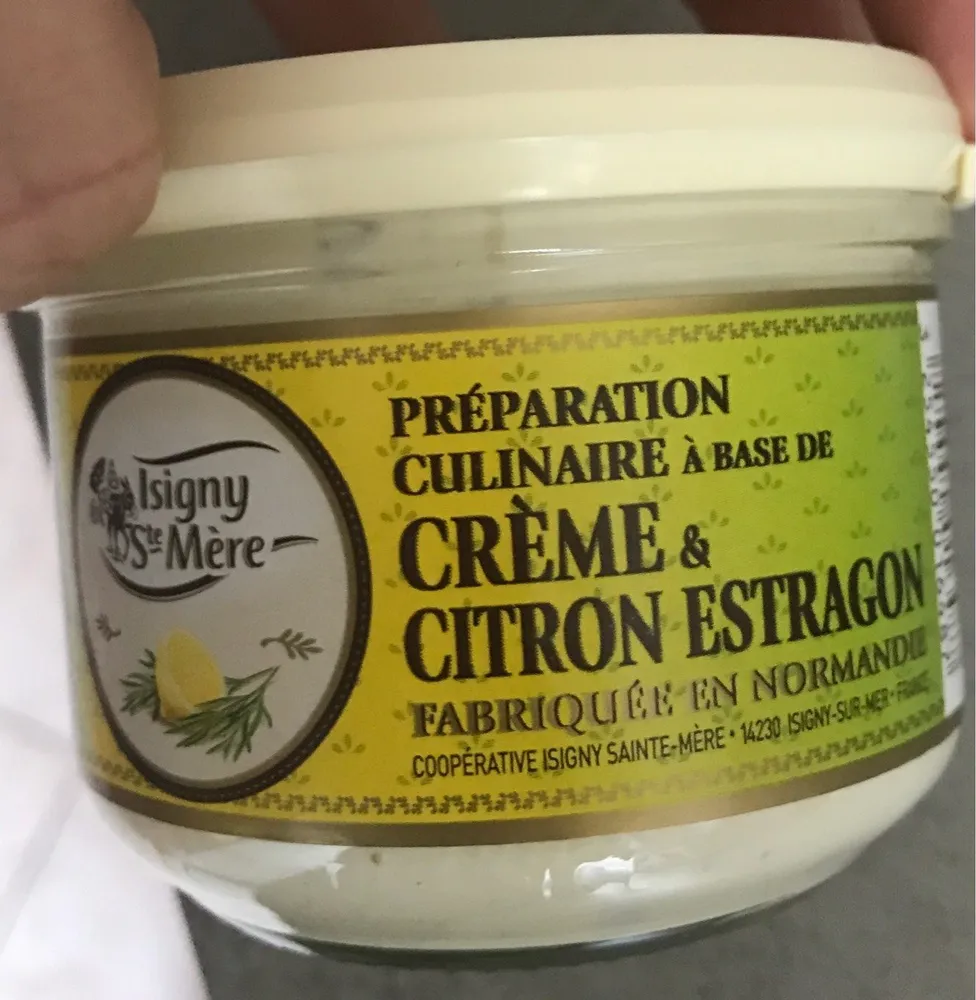 Préparation culinaire a base de crème et citron estragon