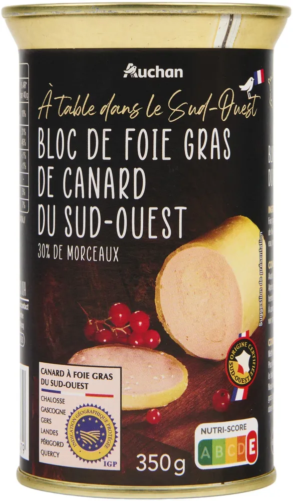 Bloc de foie gras de Canard du Sud-Ouest 30% de morceaux