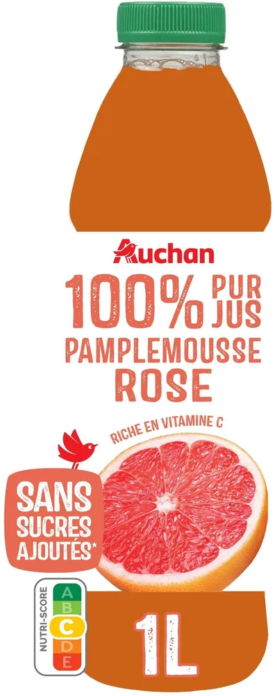 100% PUR JUSPamplemousse RoseRiche en vitamine CSans sucres ajoutés** Comme tous les jus de fruits. Contient les sucres naturellement présents dans les fruits.