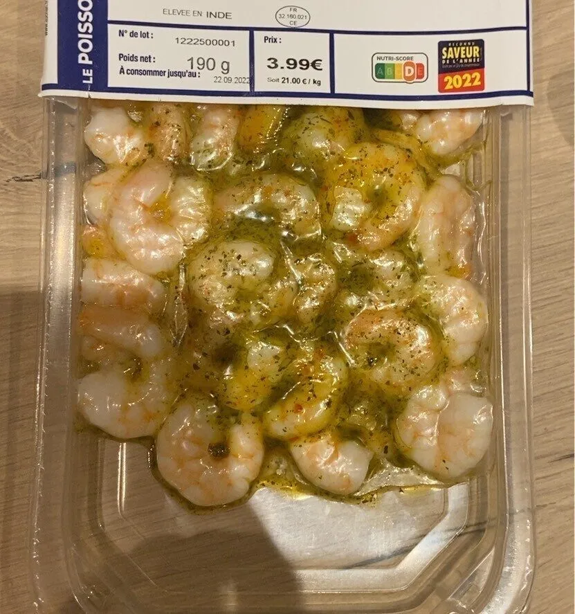 Crevettes decortiquees marinees ail et fines herbes