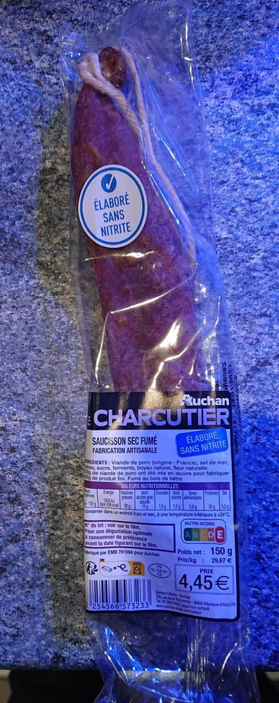 Saucisson sec fumé Auchan