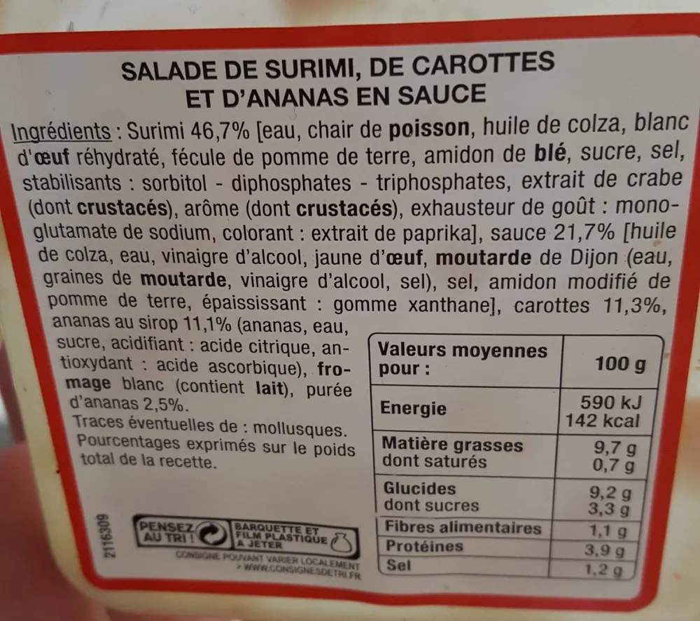 Duo Ananas et carottes au surimi