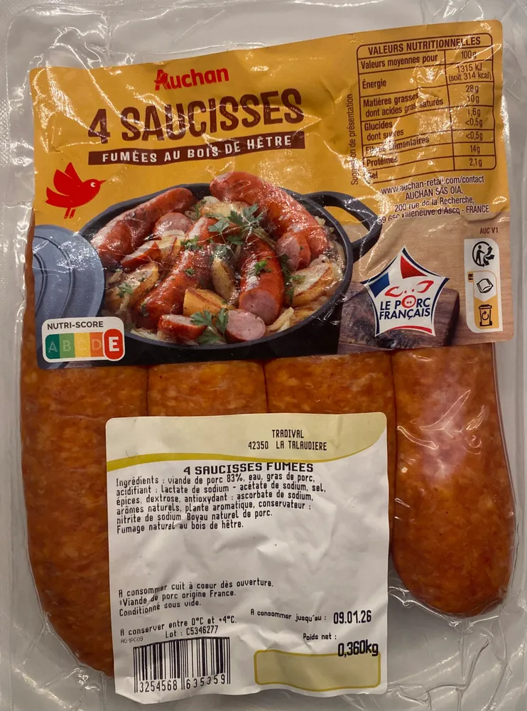 4 Saucisses fumées au bois de hêtre