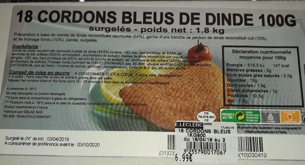 18 cordons bleus de dinde