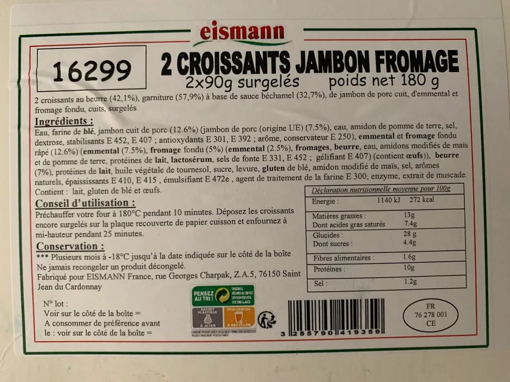 2 croissants jambon fromage