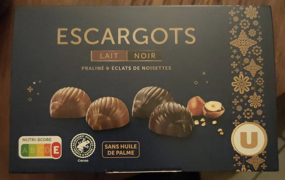Escargots lait/noir praliné & éclats de noisettes