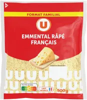 Emmental français au lait pasteurisé rapé 29%MG, zip de 500g