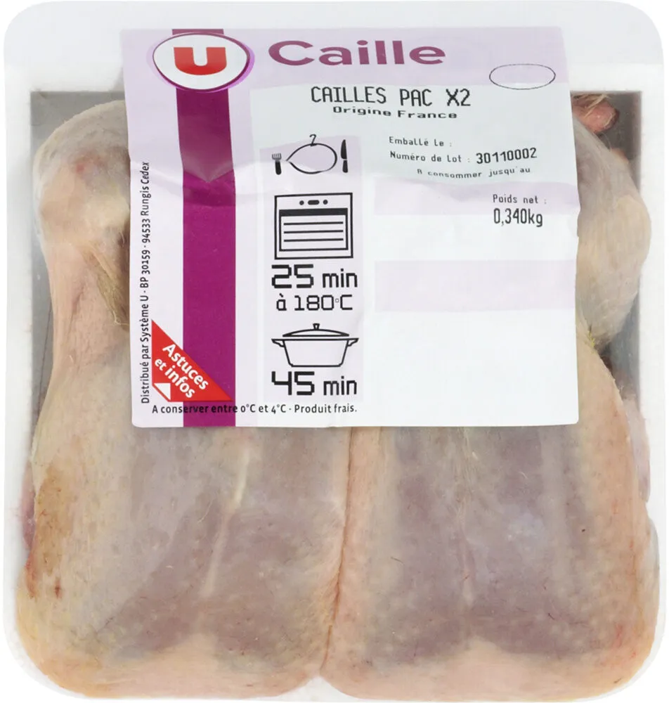 Caille sans tête, France, 2 pièces, 340g