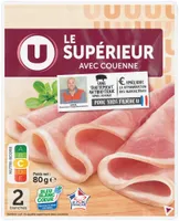 Jambon supérieur avec couenne Bleu Blanc Coeur, 2 tranches 80g