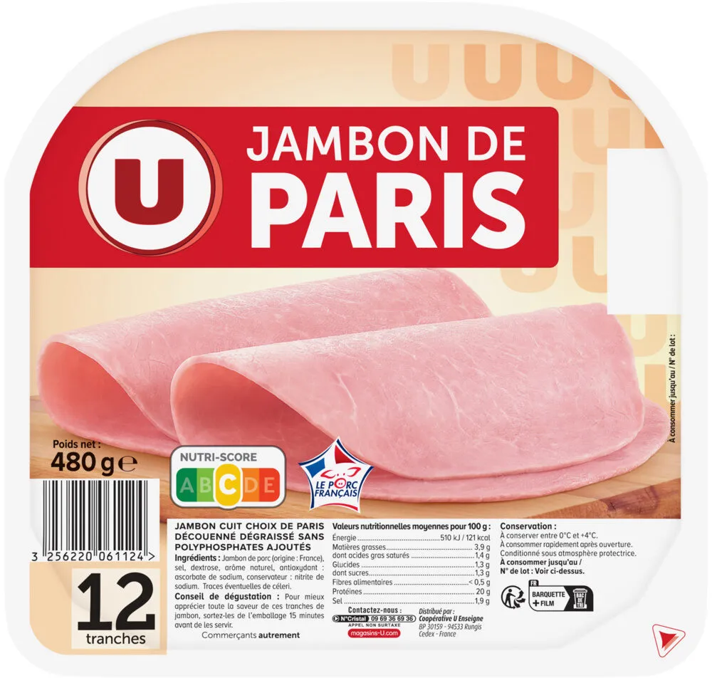 Jambon de Paris sans couenne - x12 tranches, 480g