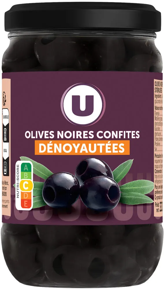 Olives noires confites dénoyautées bocal de 160g, 37cl